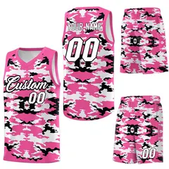 Pink Black-White Camo Basketball Jersey 6