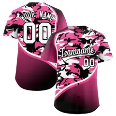 Pink Black White Camo Gradient Fashion Baseball Jersey