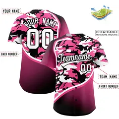 Pink Black White Camo Gradient Fashion Baseball Jersey 2
