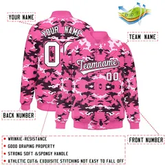 Pink Black-White Camo Varsity Full-Snap Letterman Jacket 2