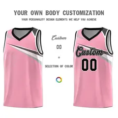 Pink Black-White Chest Color Block Basketball Uniform Jersey 3