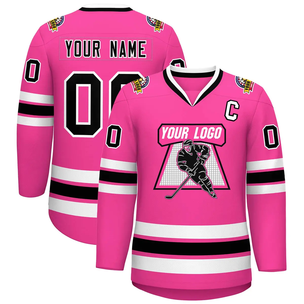 Pink Black-White Classic Style Hockey Jersey