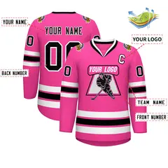 Pink Black-White Classic Style Hockey Jersey 2