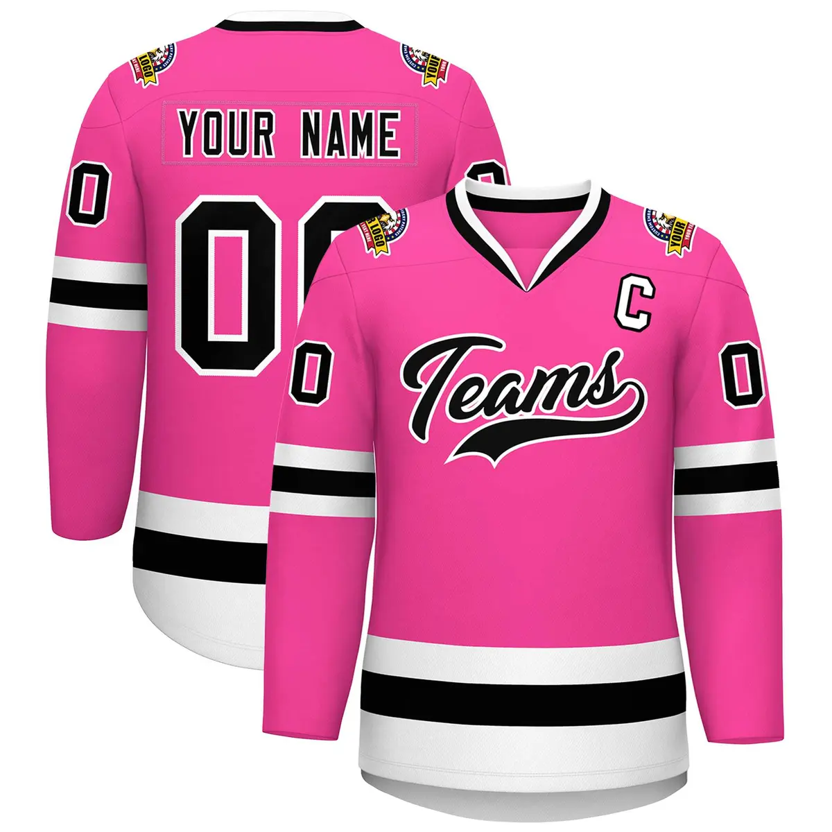 Pink Black-White Classic Style Hockey Jersey