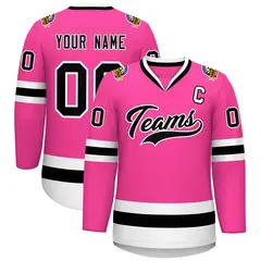 Pink Black-White Classic Style Hockey Jersey