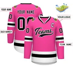 Pink Black-White Classic Style Hockey Jersey 2