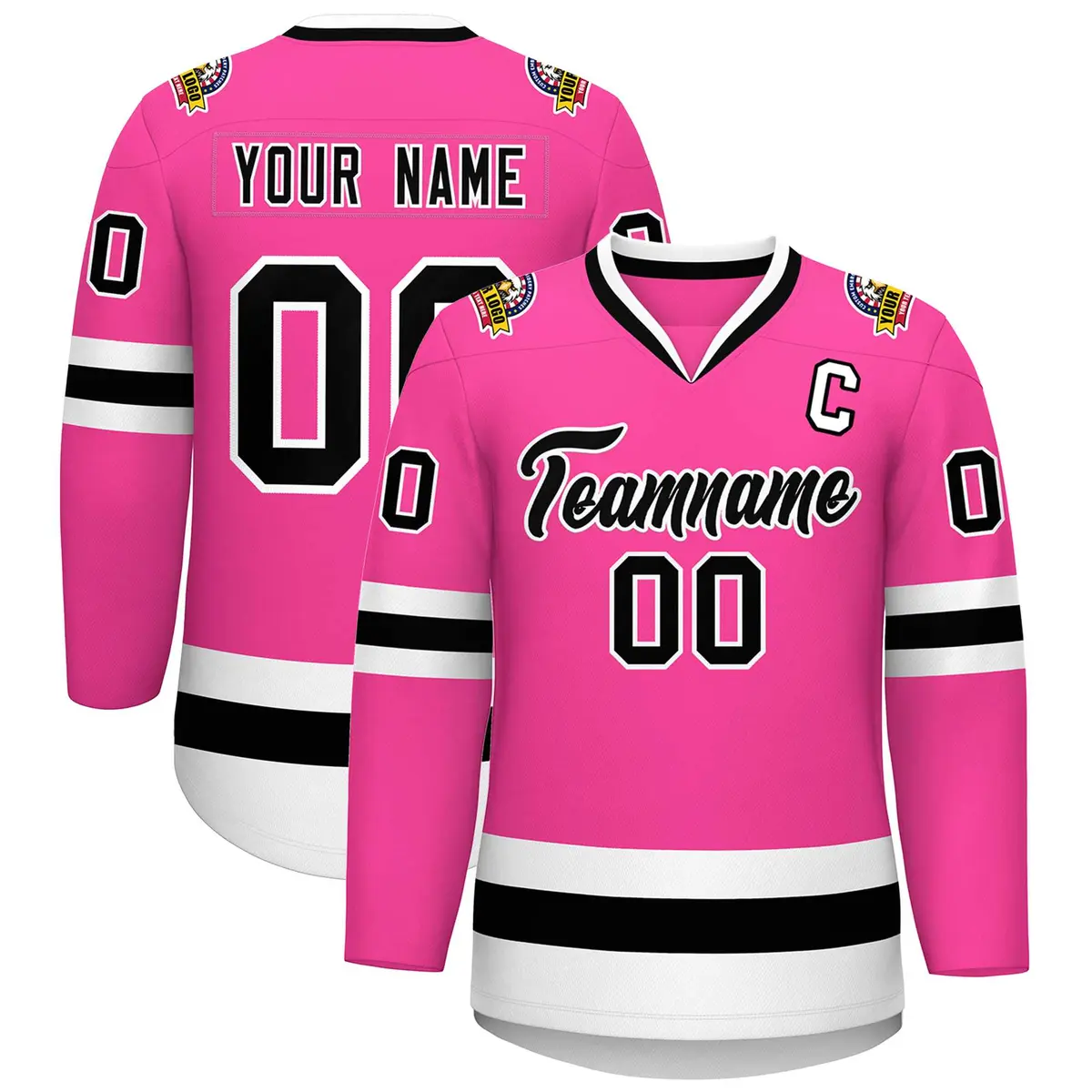 Pink Black-White Classic Style Hockey Jersey