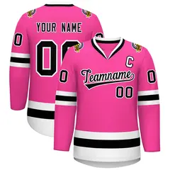 Pink Black-White Classic Style Hockey Jersey 1