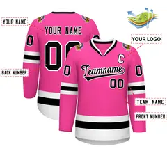 Pink Black-White Classic Style Hockey Jersey 2
