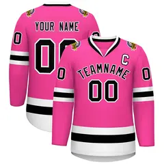 Pink Black-White Classic Style Hockey Jersey 1