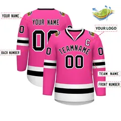 Pink Black-White Classic Style Hockey Jersey 2