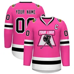 Pink Black-White Classic Style Hockey Jersey 1