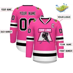 Pink Black-White Classic Style Hockey Jersey 2