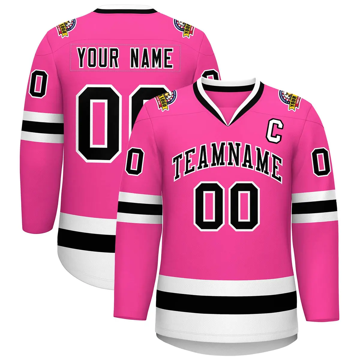 Pink Black-White Classic Style Hockey Jersey