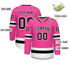 Pink Black-White Classic Style Hockey Jersey 2