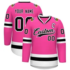 Pink Black-White Classic Style Hockey Jersey 1
