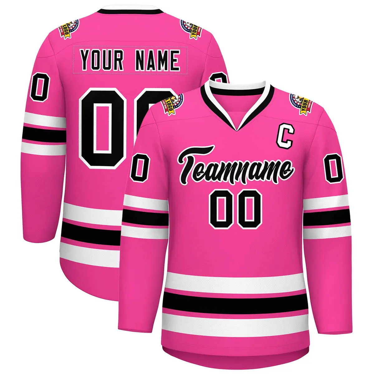 Pink Black-White Classic Style Hockey Jersey