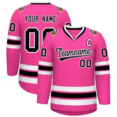 Pink Black-White Classic Style Hockey Jersey 1