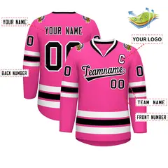 Pink Black-White Classic Style Hockey Jersey 2