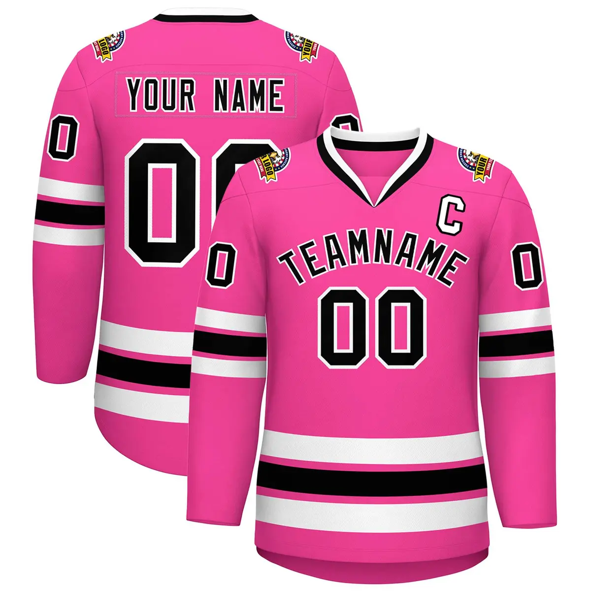 Pink Black-White Classic Style Hockey Jersey