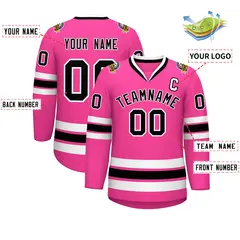 Pink Black-White Classic Style Hockey Jersey 2