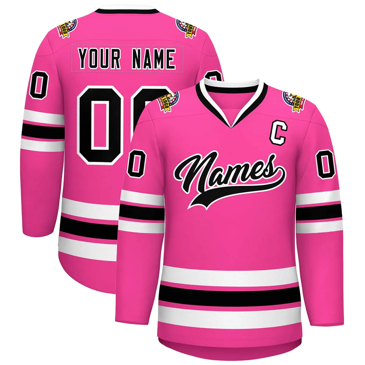 Pink Black-White Classic Style Hockey Jersey