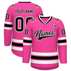Pink Black-White Classic Style Hockey Jersey 1