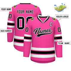 Pink Black-White Classic Style Hockey Jersey 2