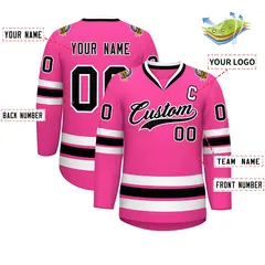 Pink Black-White Classic Style Hockey Jersey 2