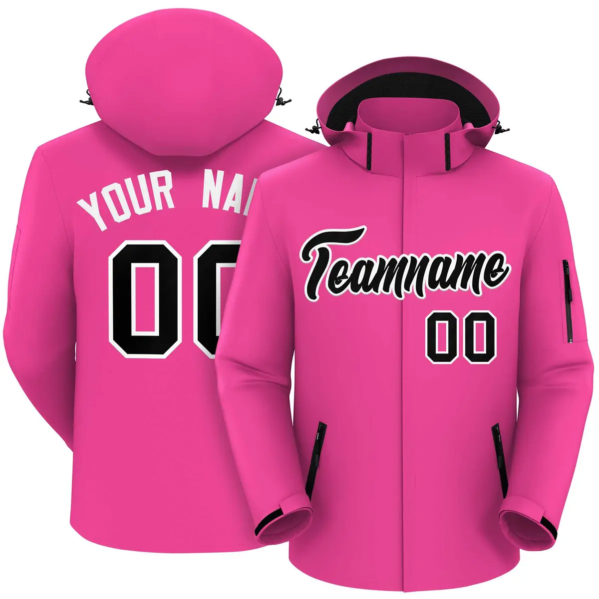 Pink Black-White Classic Style Waterproof Jacket