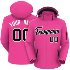 Pink Black-White Classic Style Waterproof Jacket