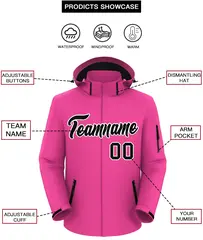 Pink Black-White Classic Style Waterproof Jacket 2