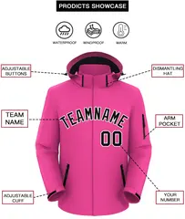 Pink Black-White Classic Style Waterproof Jacket 2