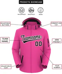 Pink Black-White Classic Style Waterproof Jacket 2
