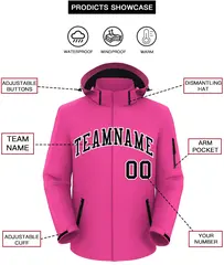 Pink Black-White Classic Style Waterproof Jacket 2