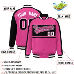 Pink Black-White Color Block Bomber Varsity Baseball Jacket 2