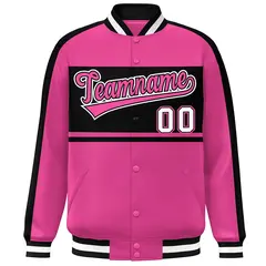 Pink Black-White Color Block Bomber Varsity Baseball Jacket 3