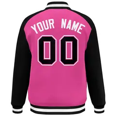 Pink Black-White Color Block Bomber Varsity Baseball Jacket 4