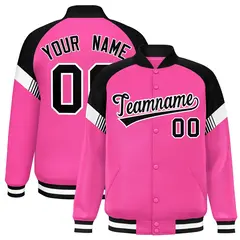 Pink Black-White Color Block Varsity Letterman Jacket 1