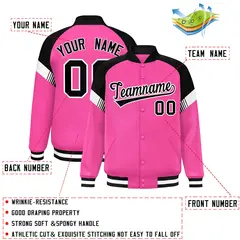 Pink Black-White Color Block Varsity Letterman Jacket 2