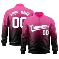 Pink Black-White Gradient Full-Zip Letterman Bomber Jacket