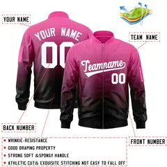 Pink Black-White Gradient Full-Zip Letterman Bomber Jacket 2