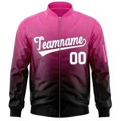 Pink Black-White Gradient Full-Zip Letterman Bomber Jacket 3
