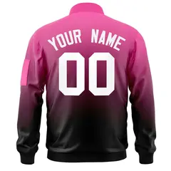Pink Black-White Gradient Full-Zip Letterman Bomber Jacket 4