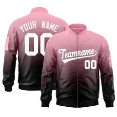 Pink Black-White Gradient Full-Zip Letterman Bomber Jacket 1