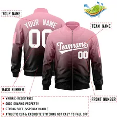 Pink Black-White Gradient Full-Zip Letterman Bomber Jacket 2