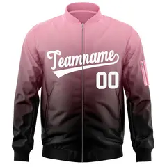 Pink Black-White Gradient Full-Zip Letterman Bomber Jacket 3