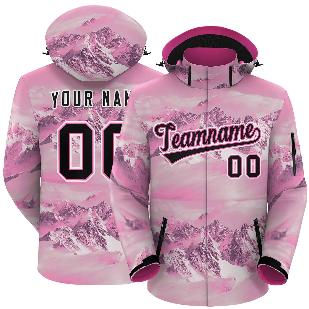 Pink Black-White Graffiti Waterproof Jacket for Climbing