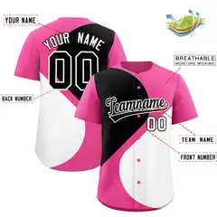 Pink Black-White Half Heart Color Block Baseball Jersey 2