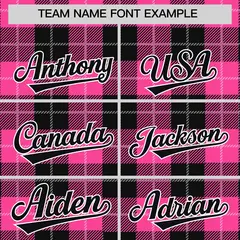 Pink Black-White Plaid Varsity Letterman Baseball Jacket 3